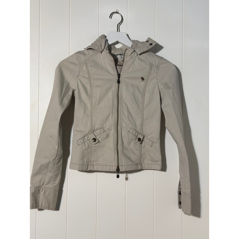 Abercrombie & Fitch · Girls Medium · Hooded Full Zip Utility Moto Jacket · Khaki